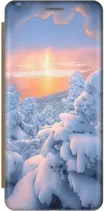 Чехол-книжка на Xiaomi Redmi Note 8 Pro / Сяоми Редми Ноут 8 Про с 3D принтом "Заснеженный лес" золотой