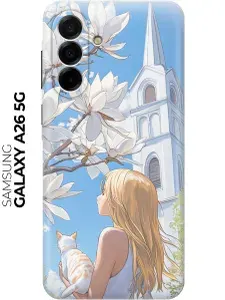 Силиконовый чехол на Samsung Galaxy A26 с принтом "Девочка и котик"