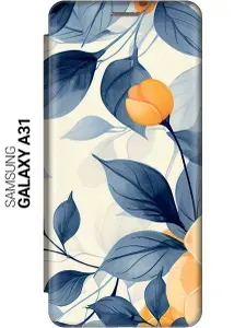 Чехол-книжка на Samsung Galaxy A31 с принтом "Оранжевые маки" золотой