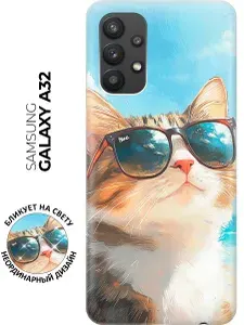 Силиконовый чехол на Samsung Galaxy A32 с принтом "Котик в очках"
