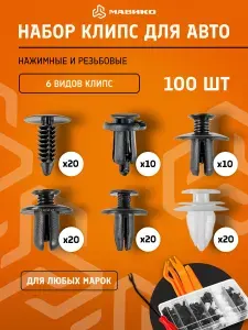 Клипсы для автомобиля универсальные набор 100 шт. + 5 съёмников