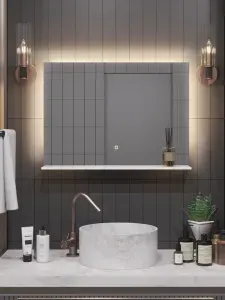 Зеркало настенное для ванной QTR Slavio Maluchini 70*50, нейтральная LED-подсветка, взмах руки