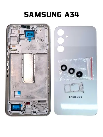 Корпус Samsung A34: рамка, задняя крышка, слот SIM и кнопки в комплекте