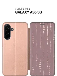 Чехол-книжка на Samsung Galaxy A36 с принтом "Монеты в розовых песках" золотой