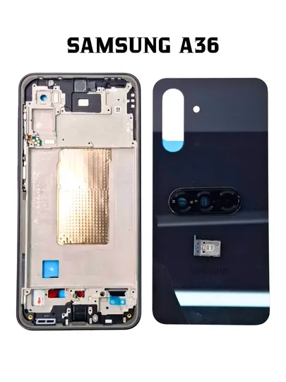 Корпус Samsung A36: рамка, задняя крышка, слот SIM, кнопки и стекло камеры в комплекте