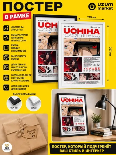 Аниме постер в рамке A4, Декоративная картина для интерьера, Подарок для Фанатов аниме