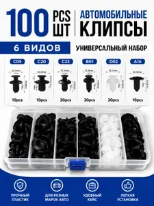Клипсы крепежные автомобильные, набор 100 штук 6 видов