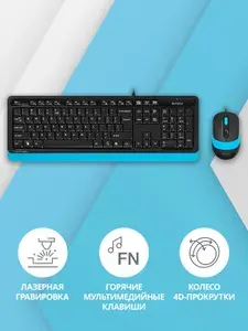 Клавиатура + мышь A4 Fstyler F1010 клав:черный/синий мышь:черный/синий USB Multimedia