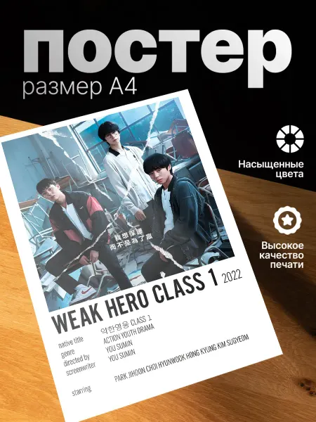 Zekeks Плакат на стену стильный A4 без рамки Слабый герой