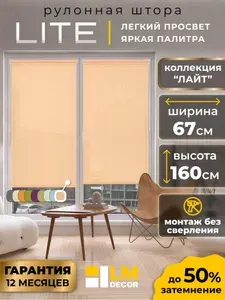 Рулонные шторы LmDecor 67х160 см, жалюзи на окна 67 ширина, рольшторы
