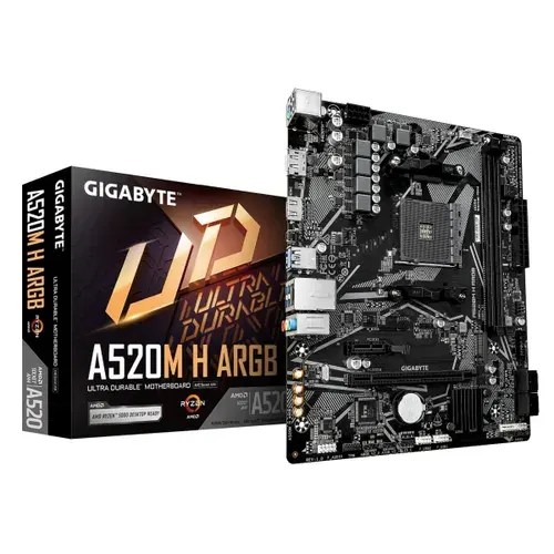 Материнская плата Gigabyte A520M H ARGB, AM4, AMD A520, Micro-ATX, RTL (A520M H ARGB)