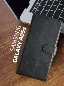 Чехол книжка Samsung Galaxy A05S / Чехол Самсунг А05С c магнитной застежкой, c хлястиком, отделением под карты и декоративной строчкой, красный