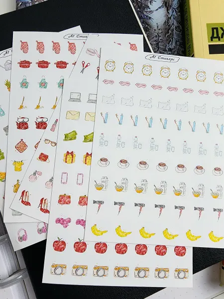 A7 Stickers Наклейки для ежедневника планера Акварельные иконки. Рутина