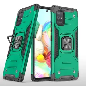 Противоударный чехол для Samsung Galaxy A71 A715 зеленый с пластиной для магнитного автодержателя и кольцом подставкой