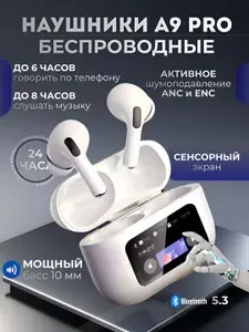 Наушники беспроводные для телефона A9 PRO с микрофоном, Bluetooth, USB Type-C, наушники для iOS/Android с экраном белый