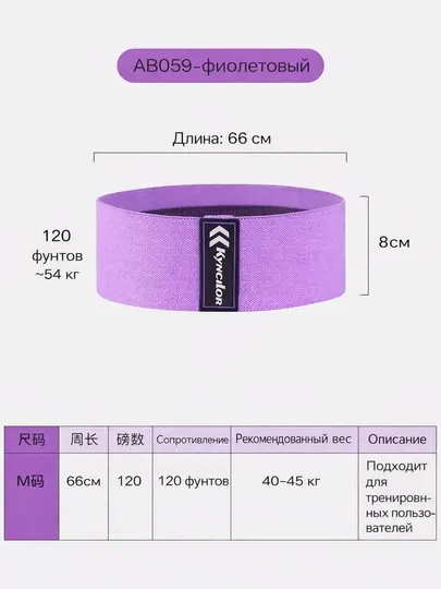 Фитнес-резинка тканевая для тренировок (эспандер для ягодиц и ног) AB059, фиолетовая