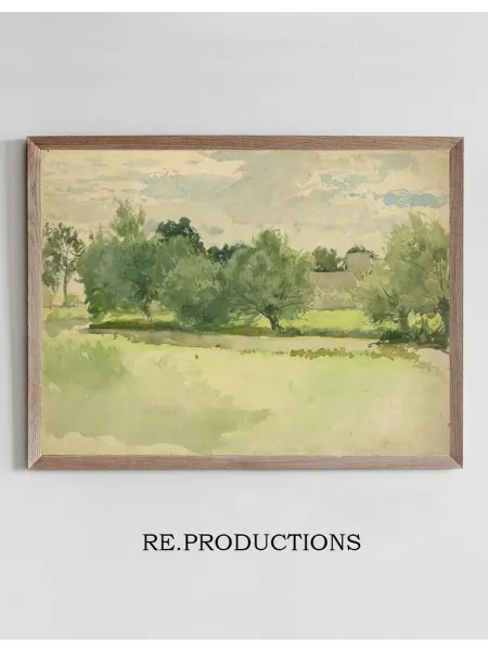 Re.productions Постер Landscape, Meadow. Church - Edwin Austin Abbey