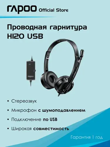 Проводная гарнитура Rapoo H120 USB, цвет - черный