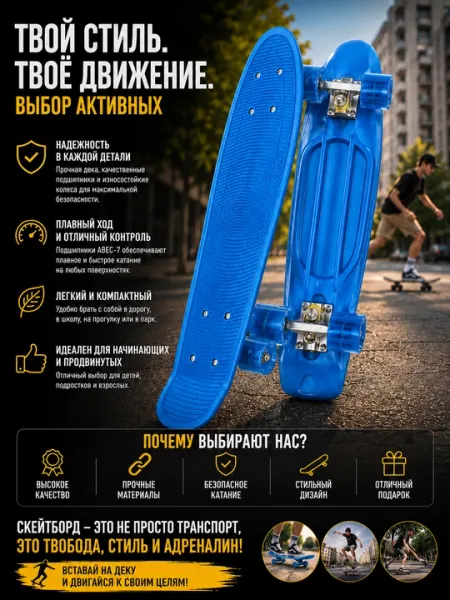 Скейтборд, пенни борд, круизер, пластиковый скейтборд, скейтборд ABEC-7, скейт для детей