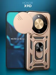 Противоударный чехол для Honor X9d (Хонор Х9д) пластиковый, бронированный, с кольцом для пальцев, черно-золотой ROSCO