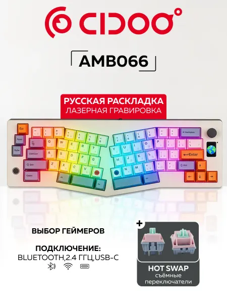 CIDOO Клавиатура эргономичная ABM066 carda switch