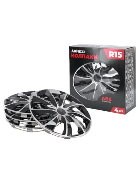 ARNEZI Колпаки R15 на колеса 4шт серебристо-черные ABS-пластик