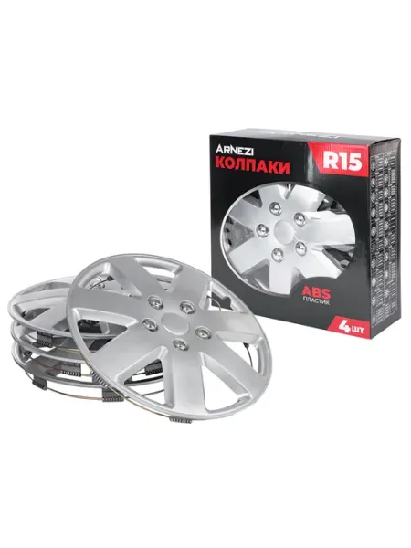 ARNEZI Колпаки R15 на колеса Rigel 4шт (серебристые) ABS-пластик