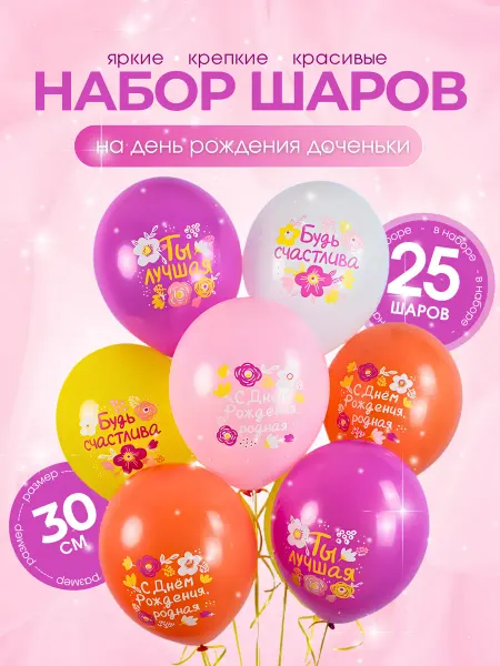 Шары воздушные для дочки на День рождения. 25 штук