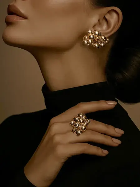 CELEBRITY ACCESSORIES Серьги и кольцо бижутерия крупная под золото