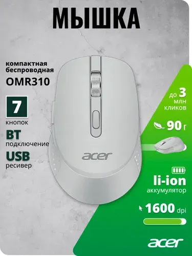 Acer Компьютерная мышь беспроводная OMR310 светло-серый опти