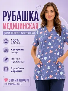 Рубашка медицинская удлиненная футболка трикотаж
