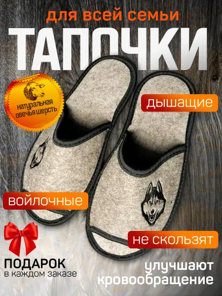 Экотека Мужские тапочки из натурального войлока открытые