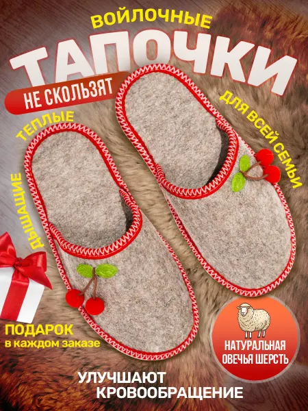 Экотека Тапочки домашние женские закрытые войлочные