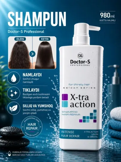 Шампунь для волос Doctor's Xtra Action, подходит для ежедневного использования, 980 мл
