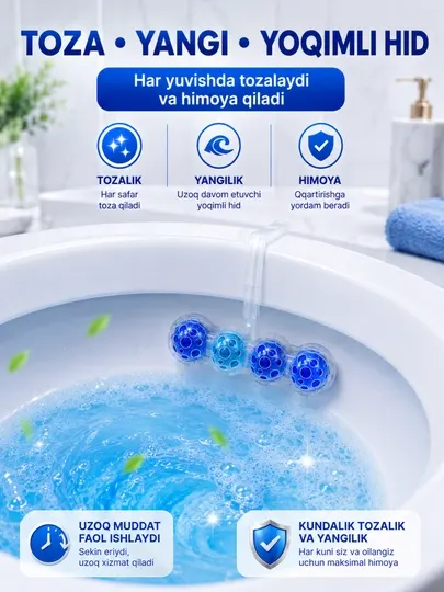 Подвесной очиститель для унитаза Fresh Power Active Ocean, чистящий блок с ароматом океана