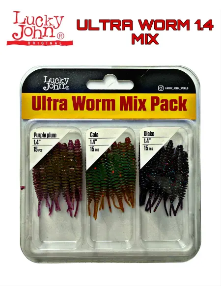 Lucky John Съедобные мягкие приманки ULTRA WORM 1.4 MIX