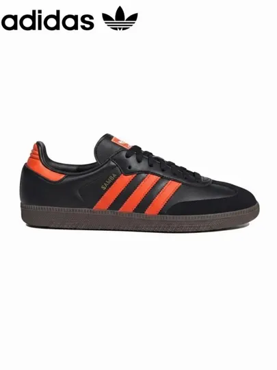 Кеды Adidas Samba, черно-оранжевые, кожа и замша, классический футбольный дизайн