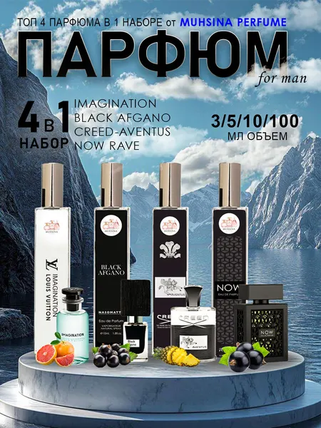 Коллекция мужских ароматов "Imagination", Black Afgano/CreedAventus/Now Rave 4в1 3 мл