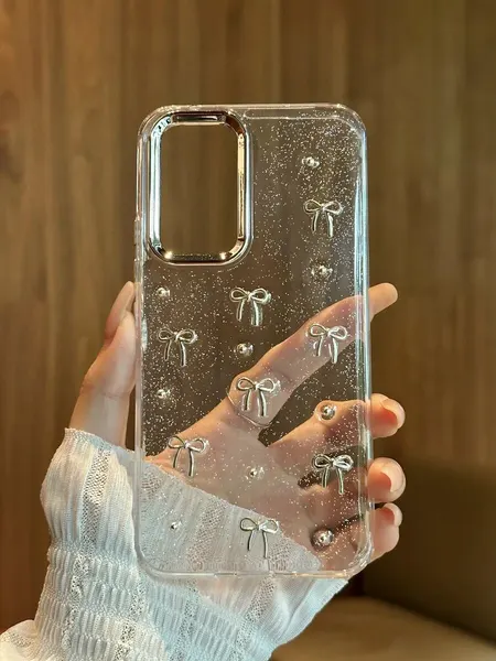 Чехол О'кейси, для Samsung A54, принт, защита камеры, прозрачный/серебристый