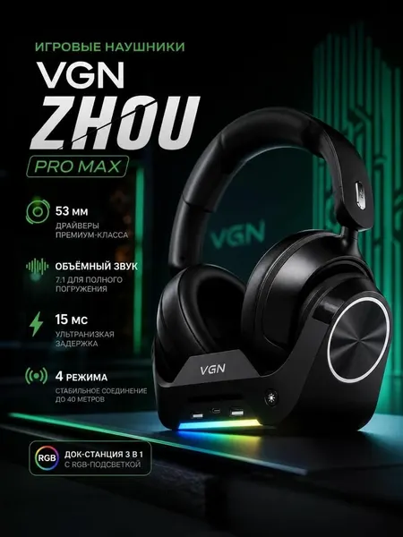 Беспроводные/проводные наушники VGN Zhou Series Pro Max + Док-станция
