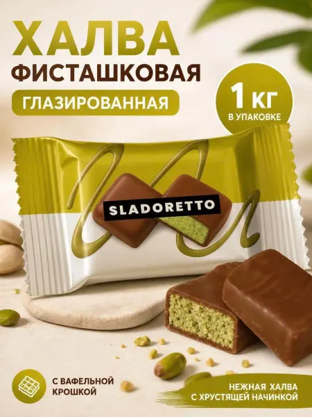 Мишкино счастье Халва в шоколаде Sladoretto арахисовая вкус фисташки 1 кг