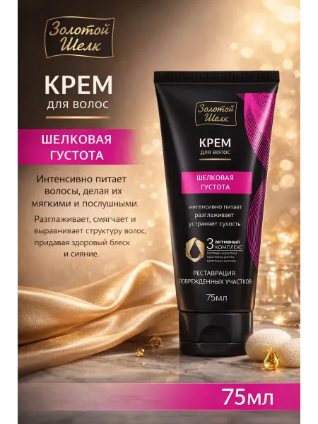 Золотой шелк Крем для волос "Шелковая густота", 75 мл