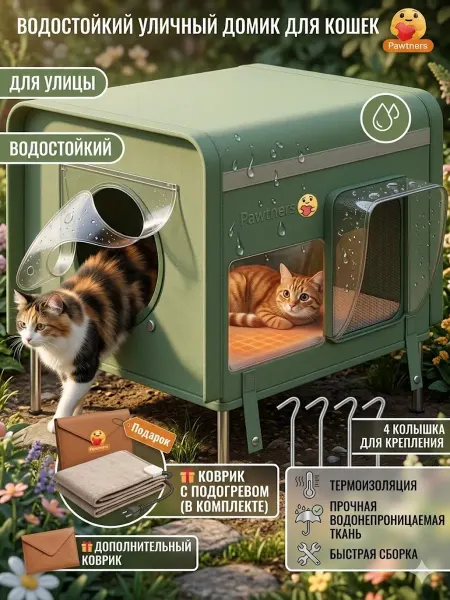 Уличный домик для кошек водостойкий утепленный