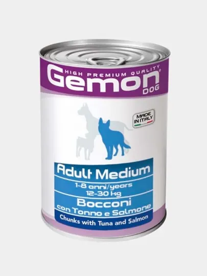 Консервы для собак Gemon Adult Medium, кусочки тунца с лососем