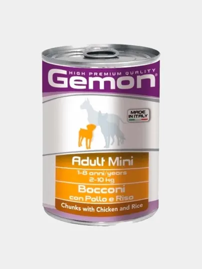 Консерва для собак Gemon Mini Adult кусочки курицы с рисом