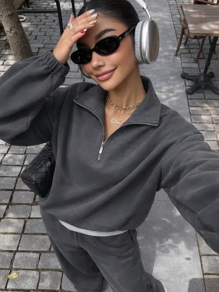 HESSTYLE Спортивный костюм оверсайз двойка со свитшотом на молнии