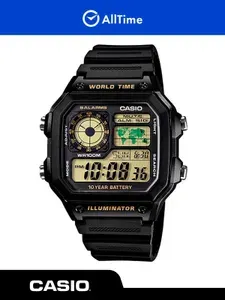 Часы мужские Casio Illuminator AE-1200WH-1B / Часы наручные электронные водонепроницаемые кварцевые черные