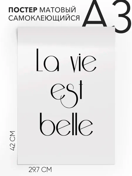 Постер с надписью Подарок - La Vie Est Belle Affisch А3