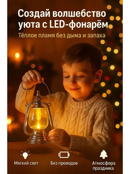 AG777 Ретро фонарь с LED подсветкой и эффектом живого огня