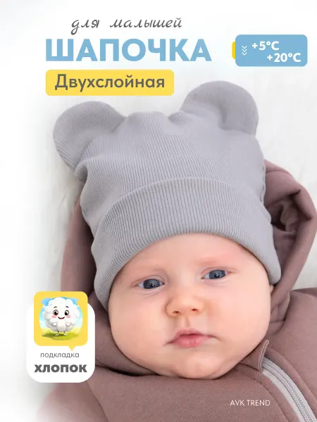 АВК ТРЕНД Шапочка для новорожденных, с ушками